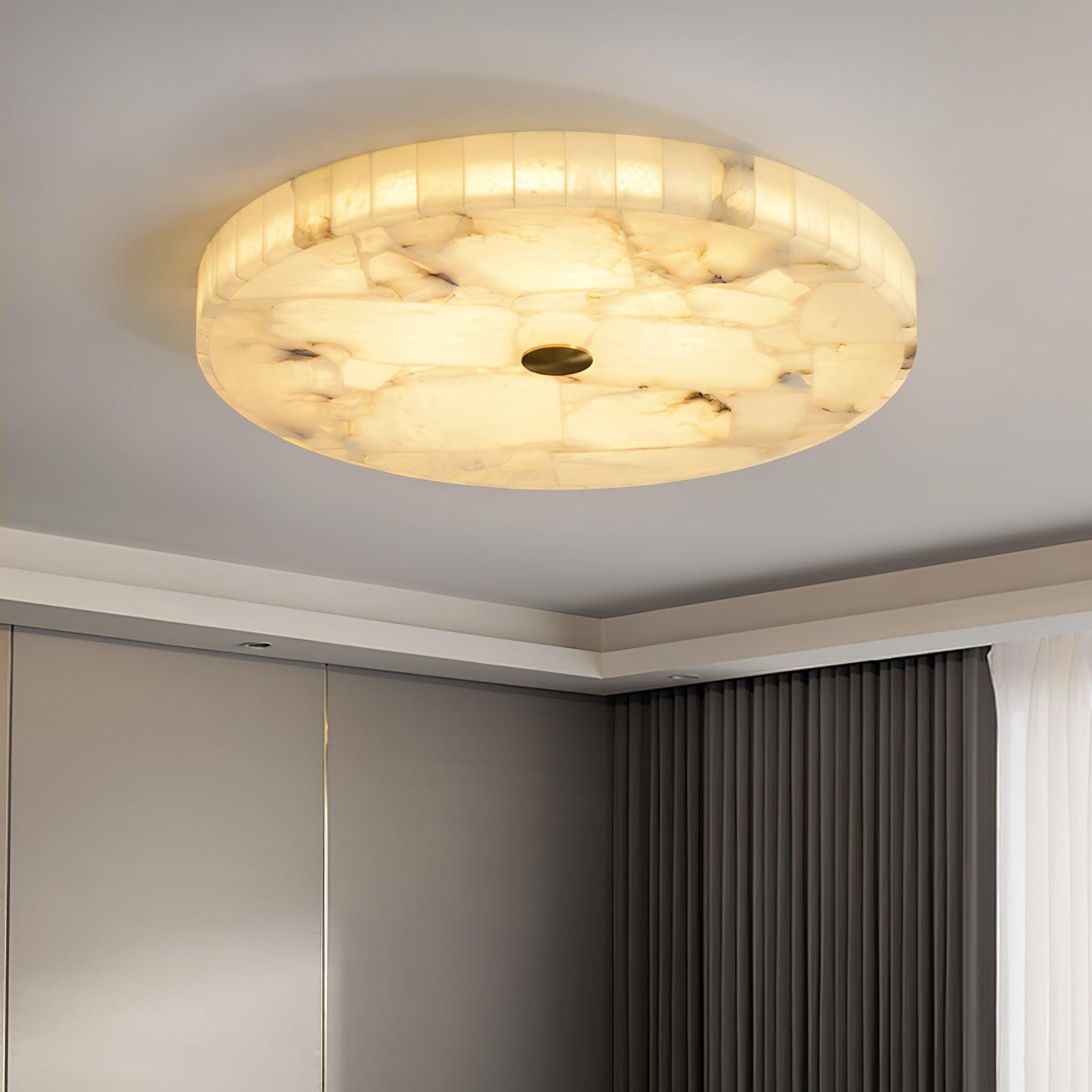 Ciphayra Minimalist Alabaster Round Flushmount Ceiling Light