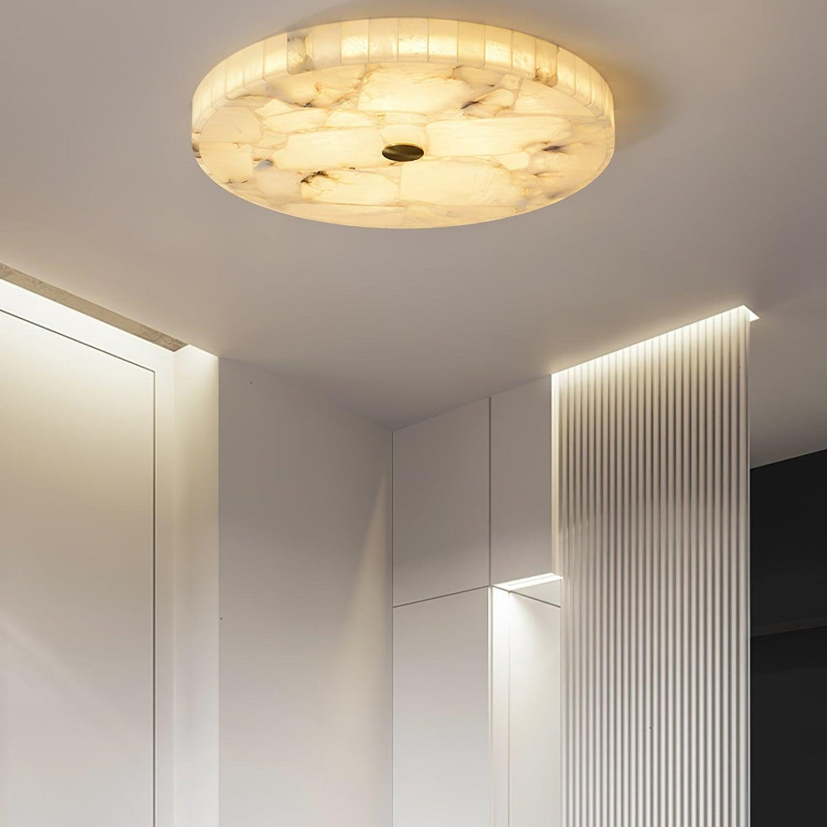Ciphayra Minimalist Alabaster Round Flushmount Ceiling Light