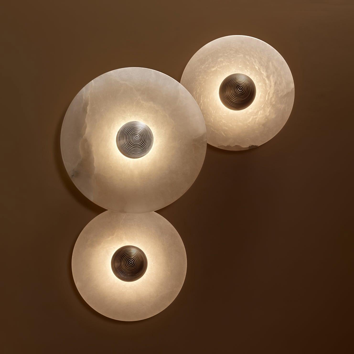 Round Wall Lamp Alabaster Fluted Brass - Neutral Decor