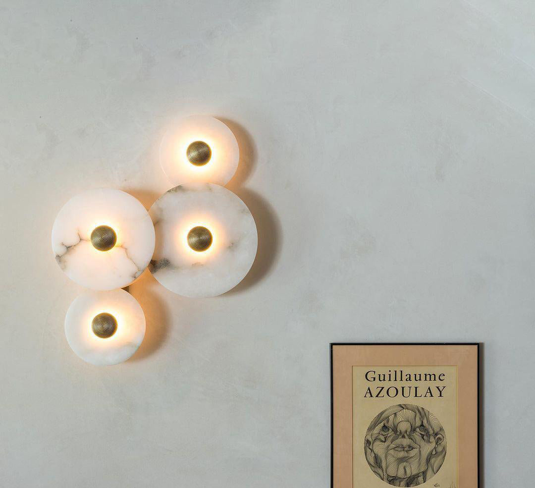 Round Wall Lamp Alabaster Fluted Brass - Neutral Decor