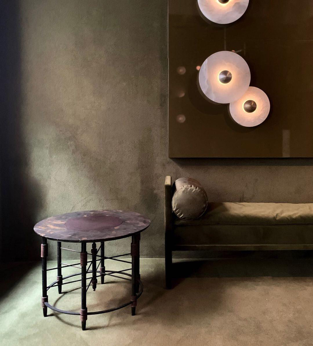 Round Wall Lamp Alabaster Fluted Brass - Neutral Decor