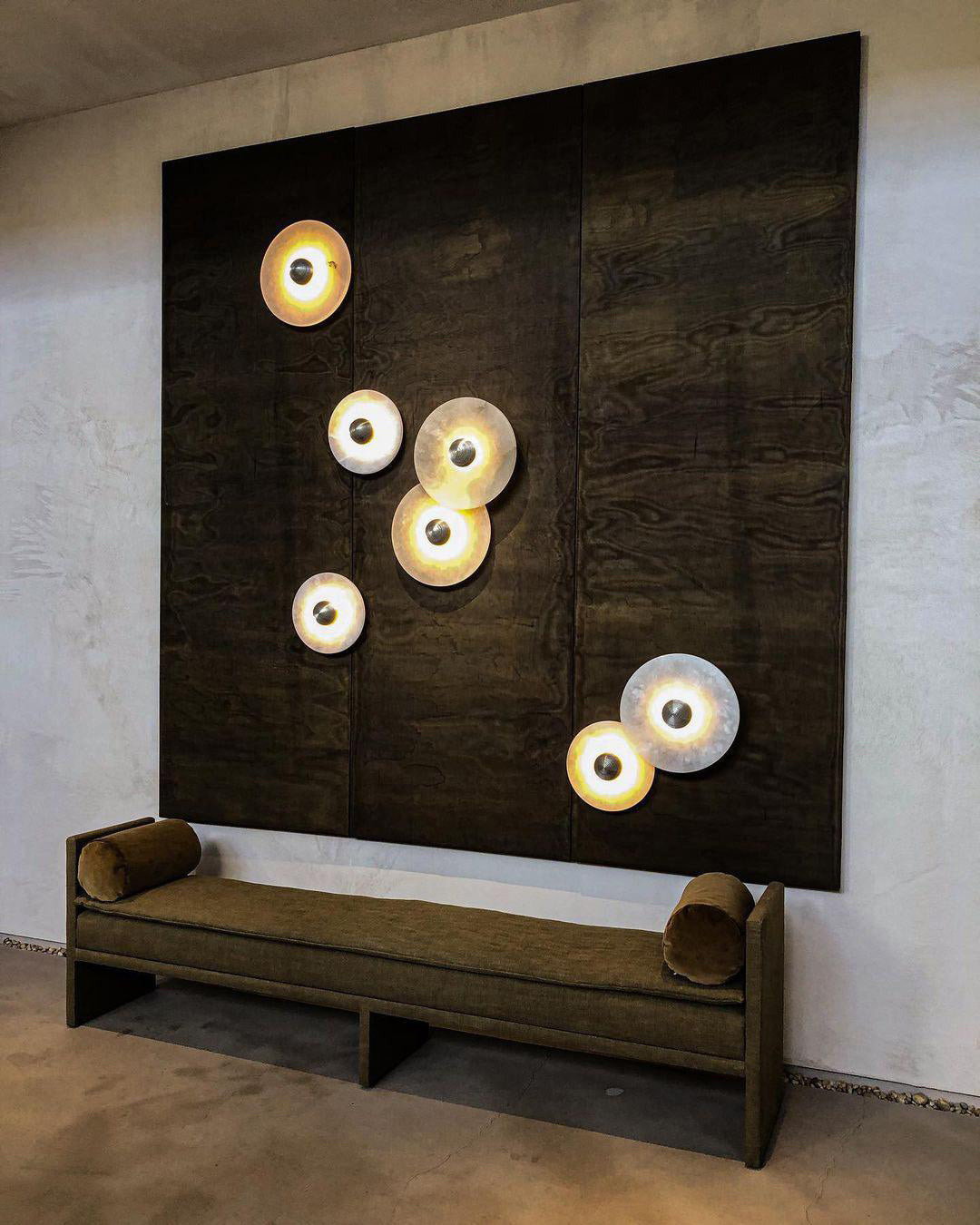 Round Wall Lamp Alabaster Fluted Brass - Neutral Decor