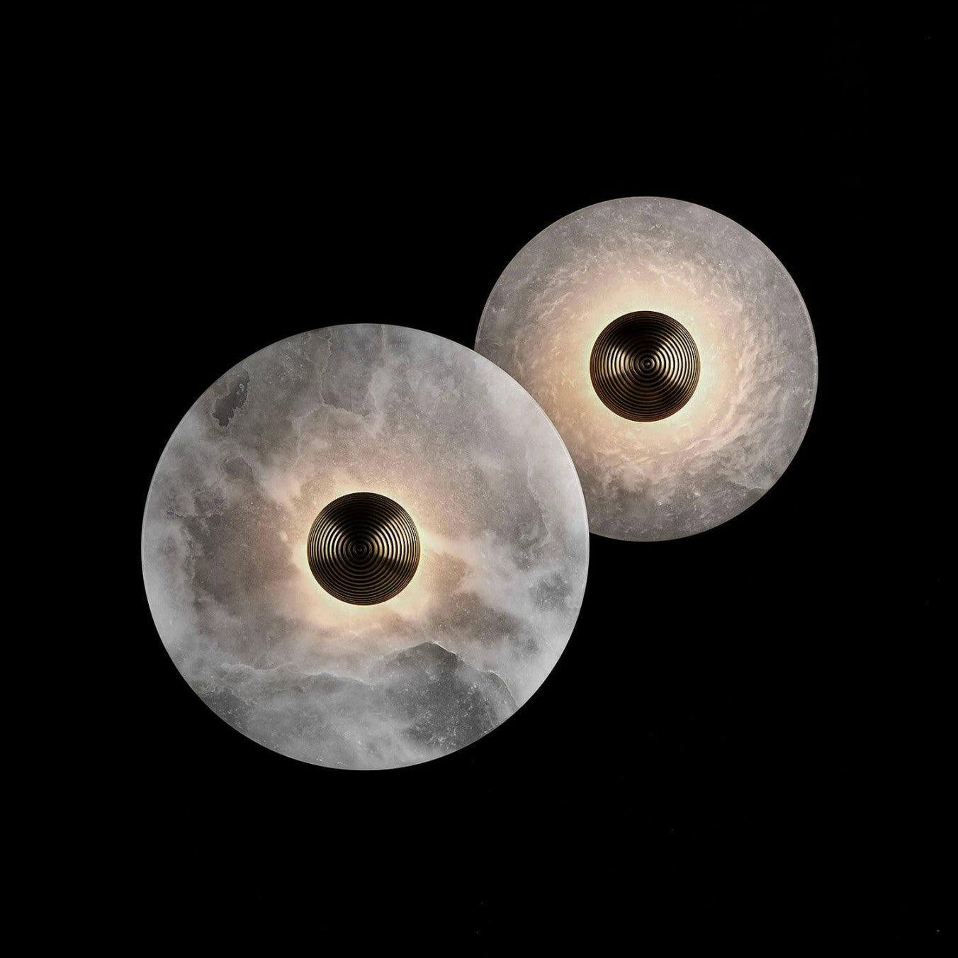 Round Wall Lamp Alabaster Fluted Brass - Neutral Decor