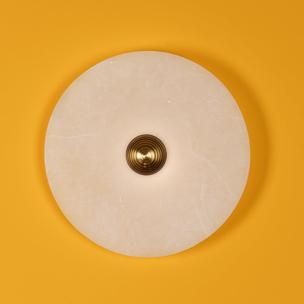 Round Wall Lamp Alabaster Fluted Brass - Neutral Decor