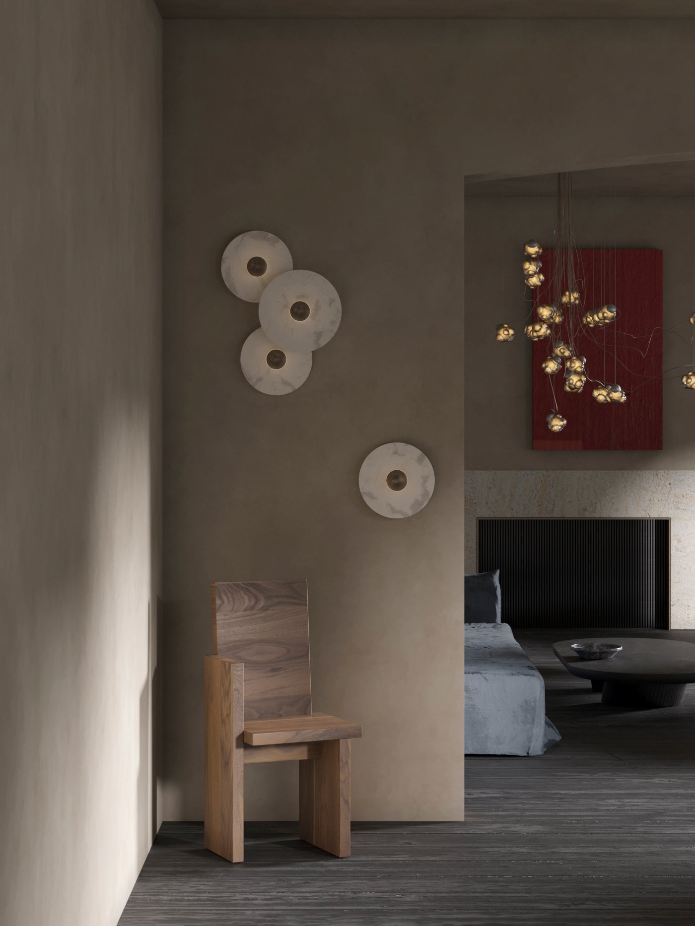 Round Wall Lamp Alabaster Fluted Brass - Neutral Decor
