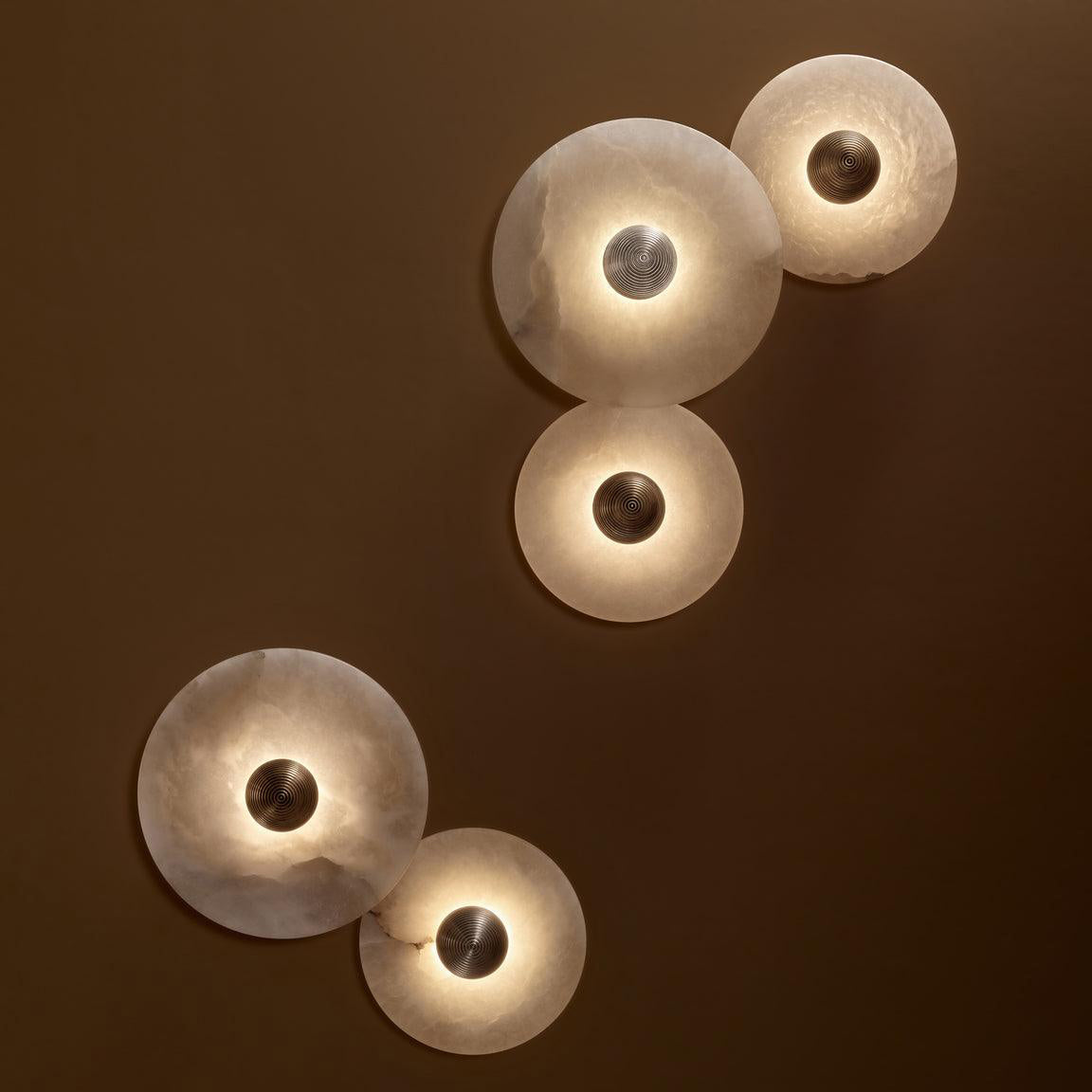 Round Wall Lamp Alabaster Fluted Brass - Neutral Decor