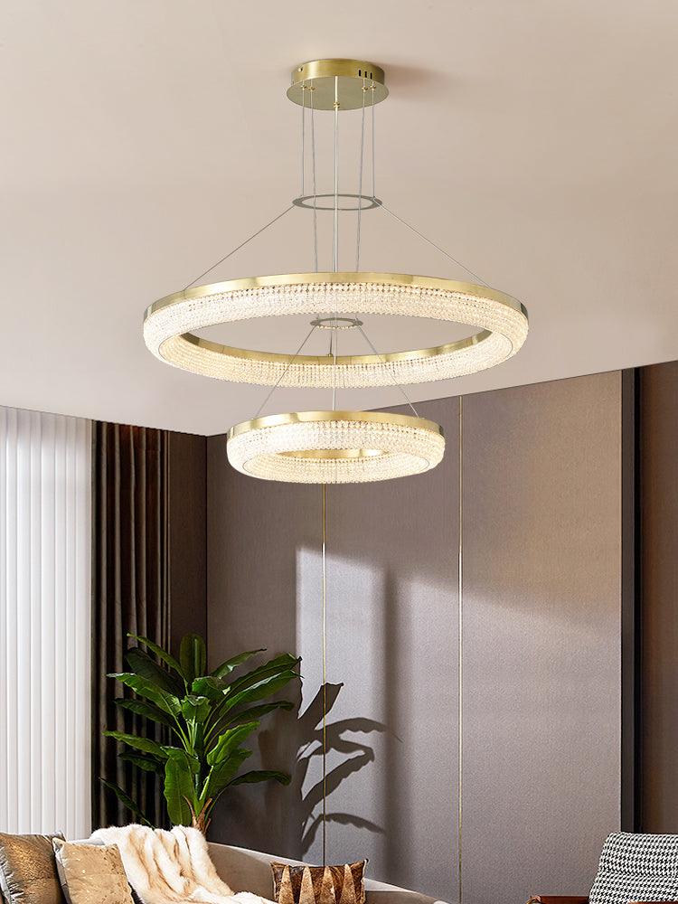 Cyrereon Chandelier Round Ring Crystal Gold LED