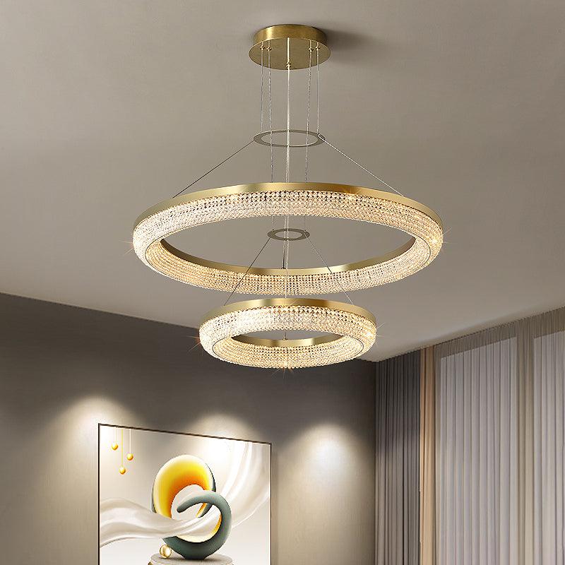 Cyrereon Chandelier Round Ring Crystal Gold LED