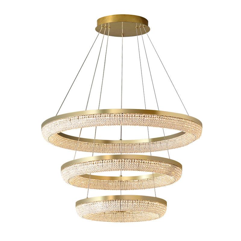 Cyrereon Chandelier Round Ring Crystal Gold LED