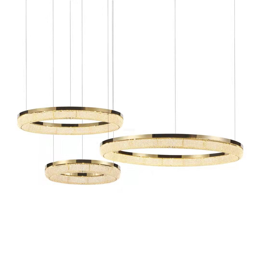 Cyrereon Chandelier Round Ring Crystal Gold LED