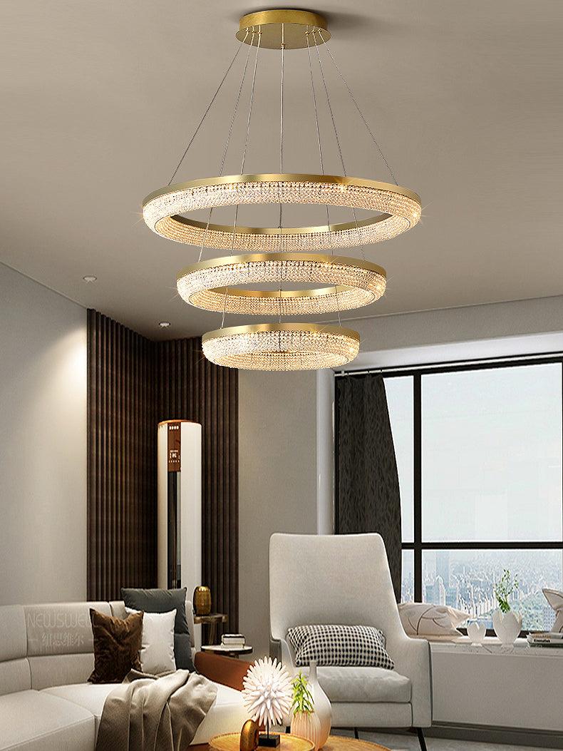 Cyrereon Chandelier Round Ring Crystal Gold LED