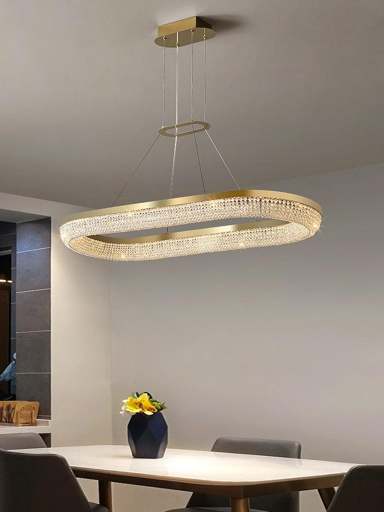 Cyrereon Chandelier Round Ring Crystal Gold LED