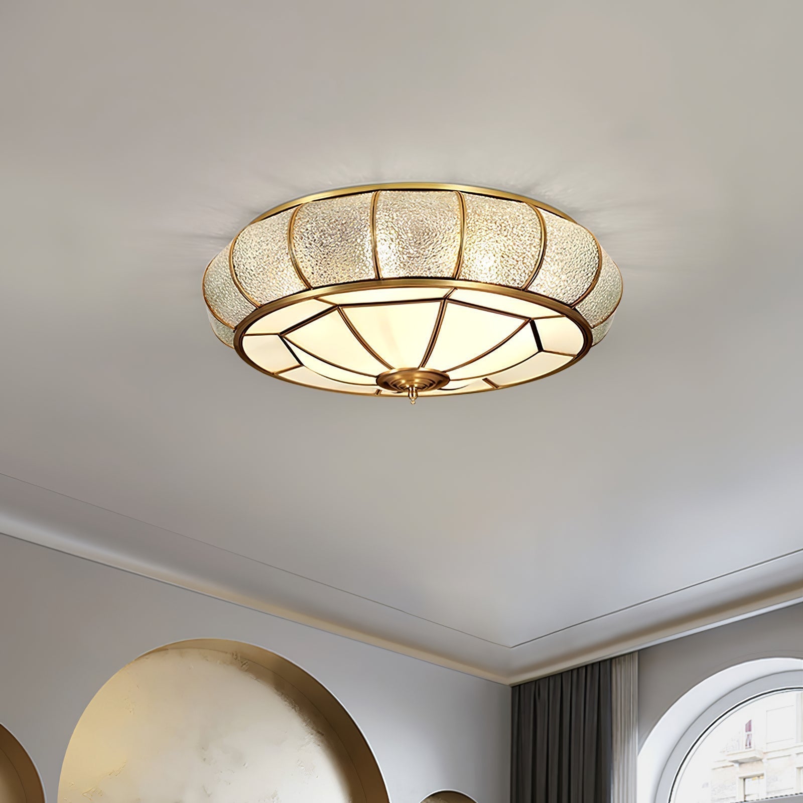 Zothaus Traditional Round Textured Glass Ceiling Light