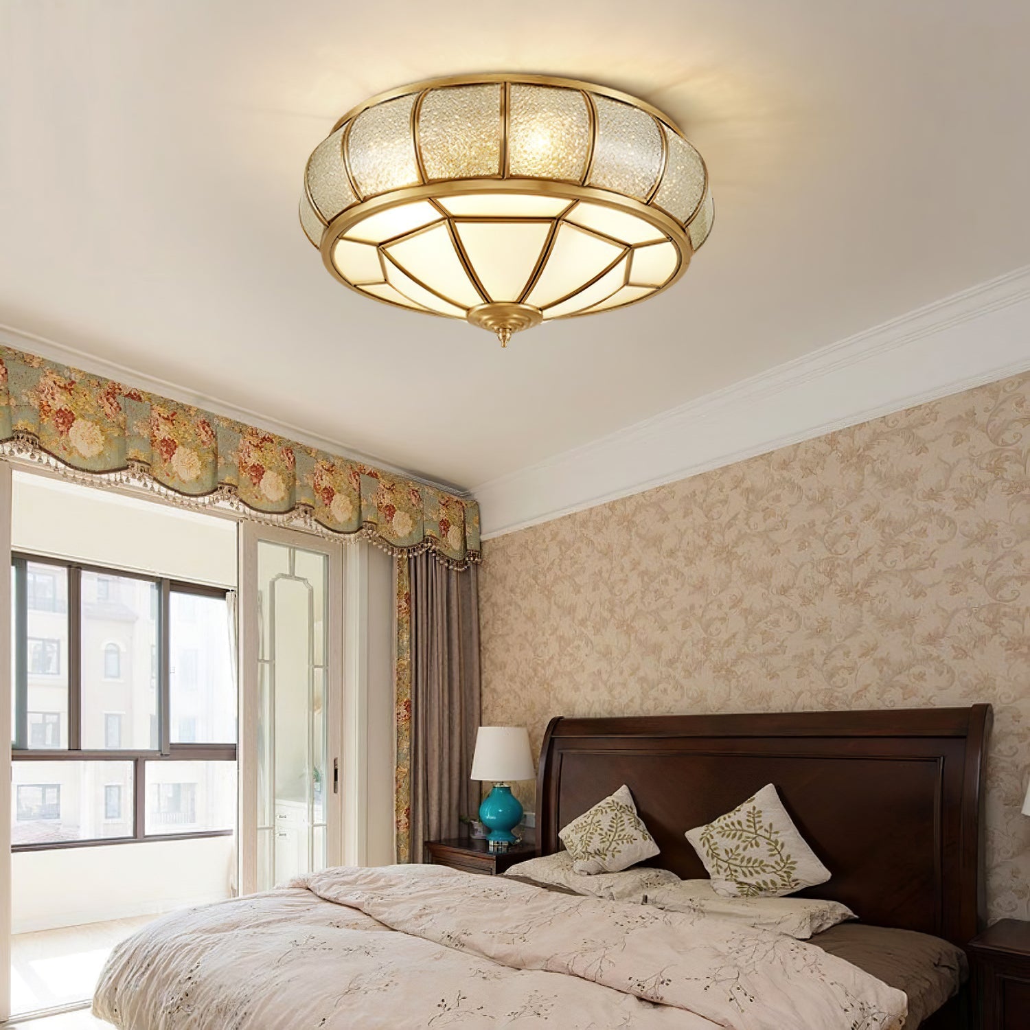 Zothaus Traditional Round Textured Glass Ceiling Light