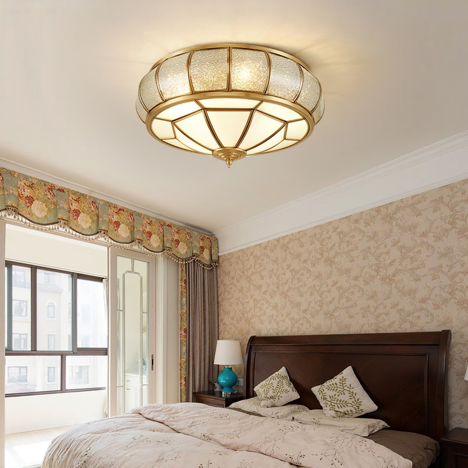Zothaus Traditional Round Textured Glass Ceiling Light