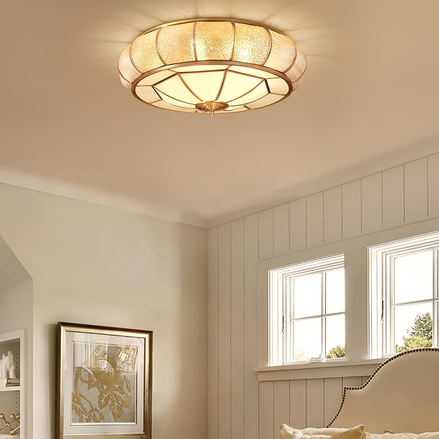 Zothaus Traditional Round Textured Glass Ceiling Light