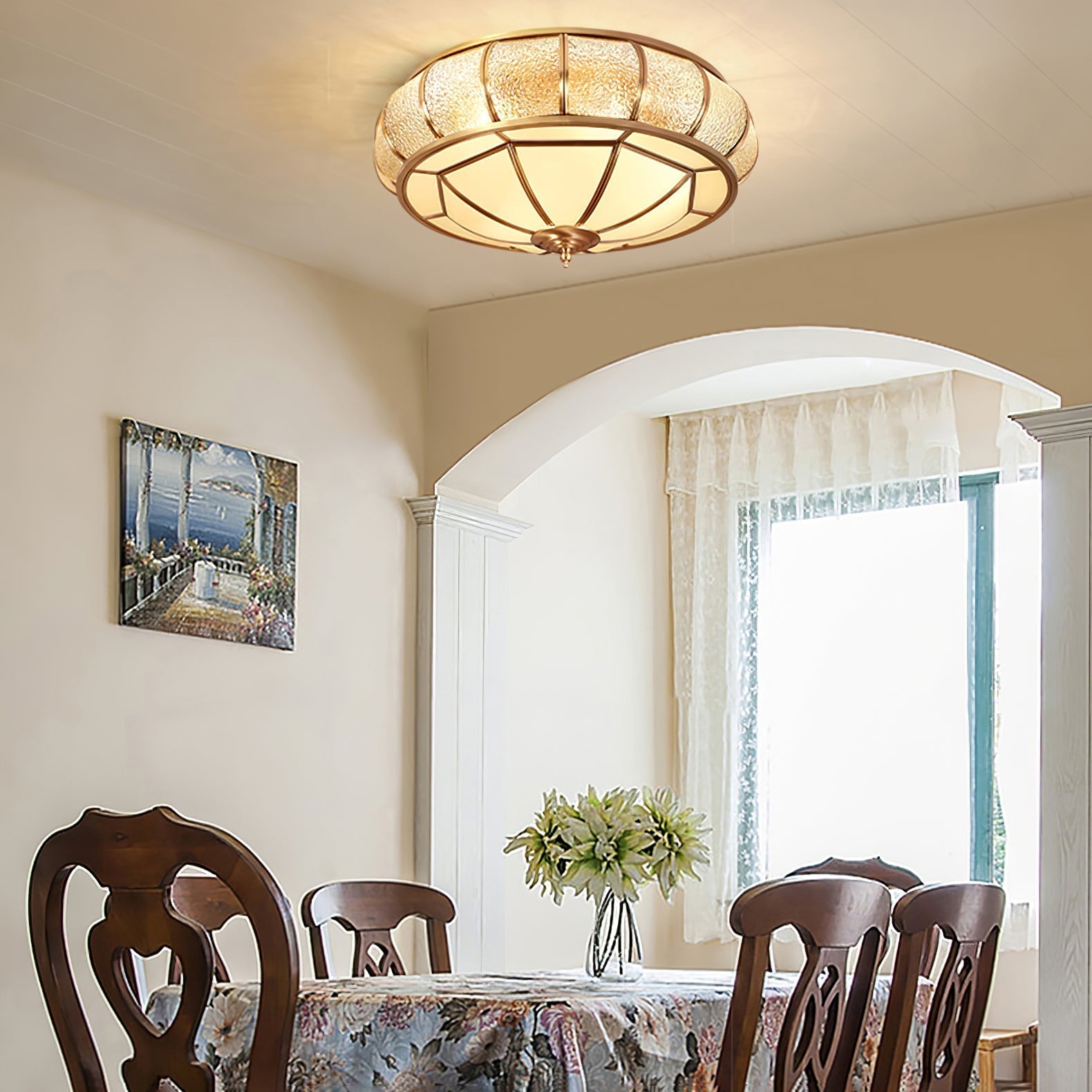 Zothaus Traditional Round Textured Glass Ceiling Light