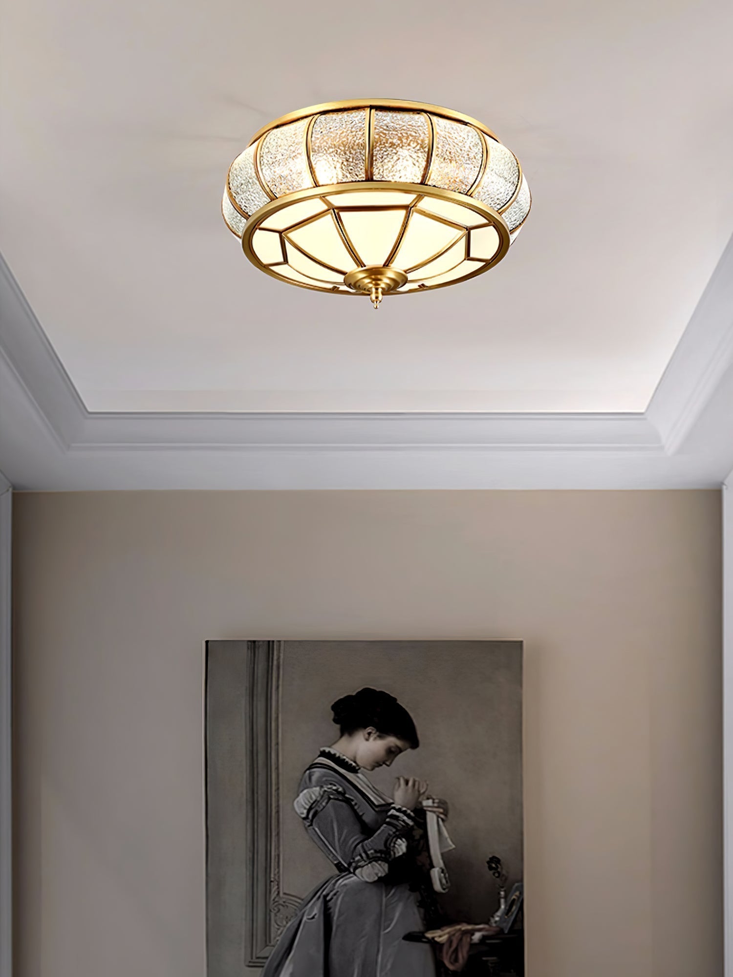 Zothaus Traditional Round Textured Glass Ceiling Light