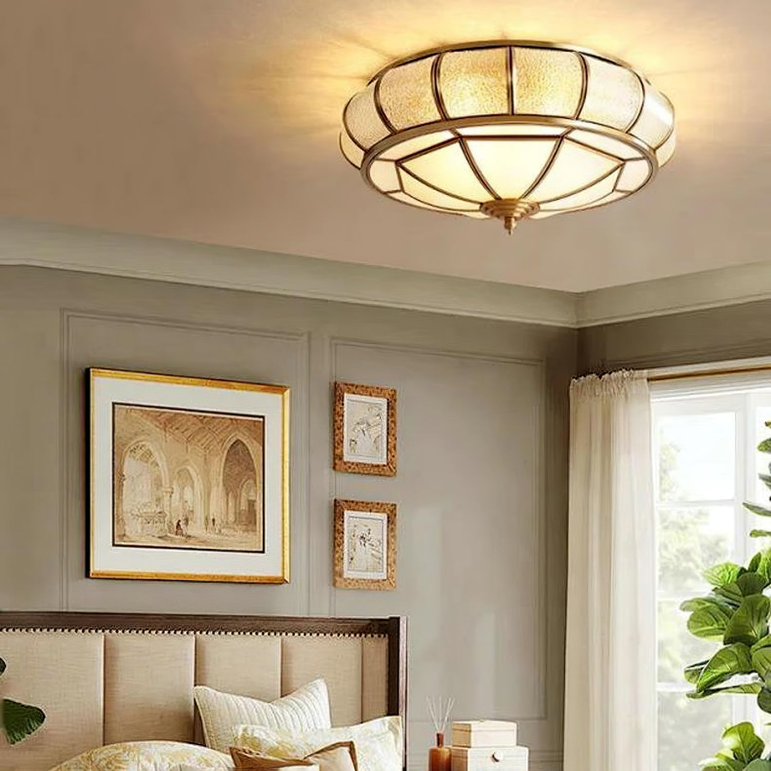 Zothaus Traditional Round Textured Glass Ceiling Light