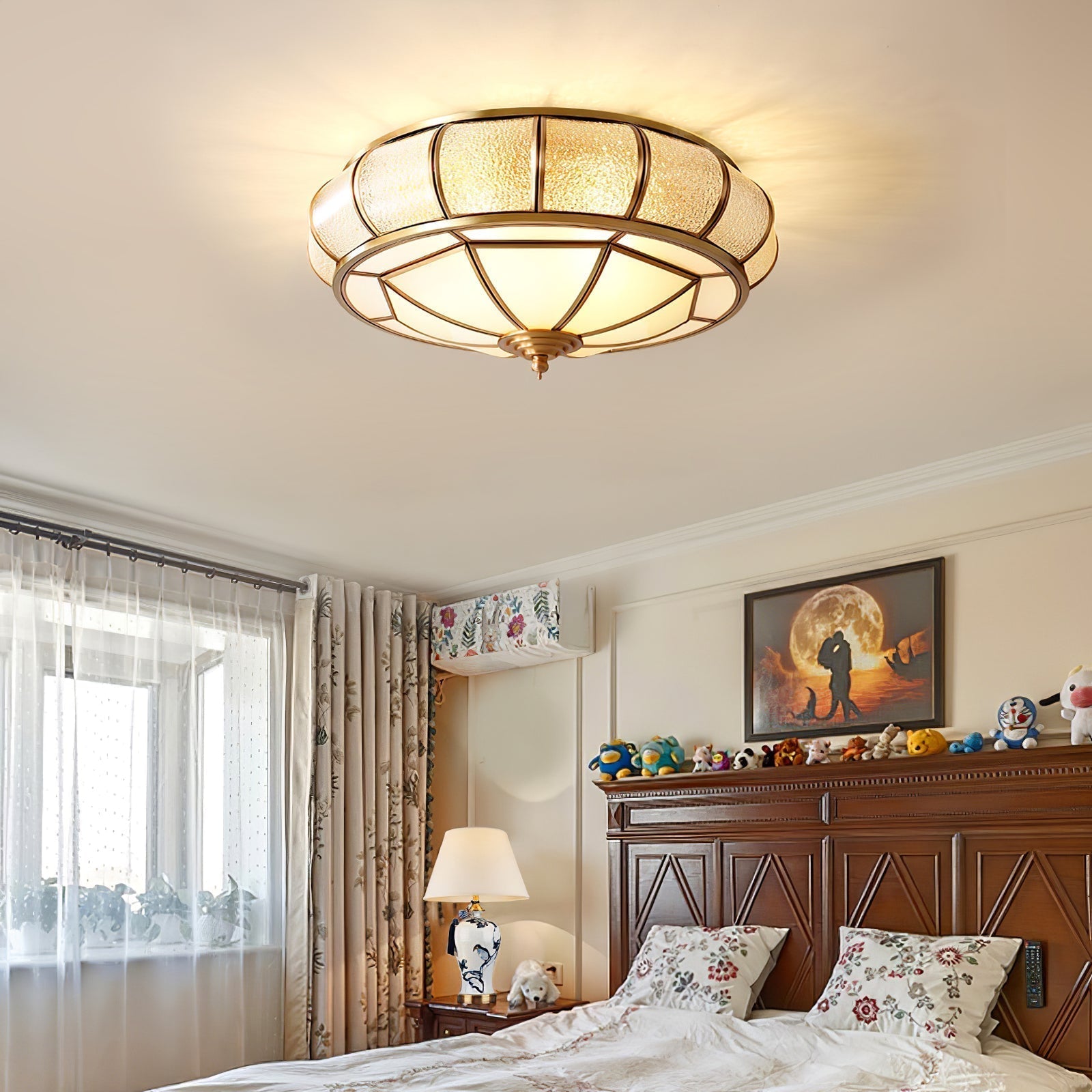 Zothaus Traditional Round Textured Glass Ceiling Light