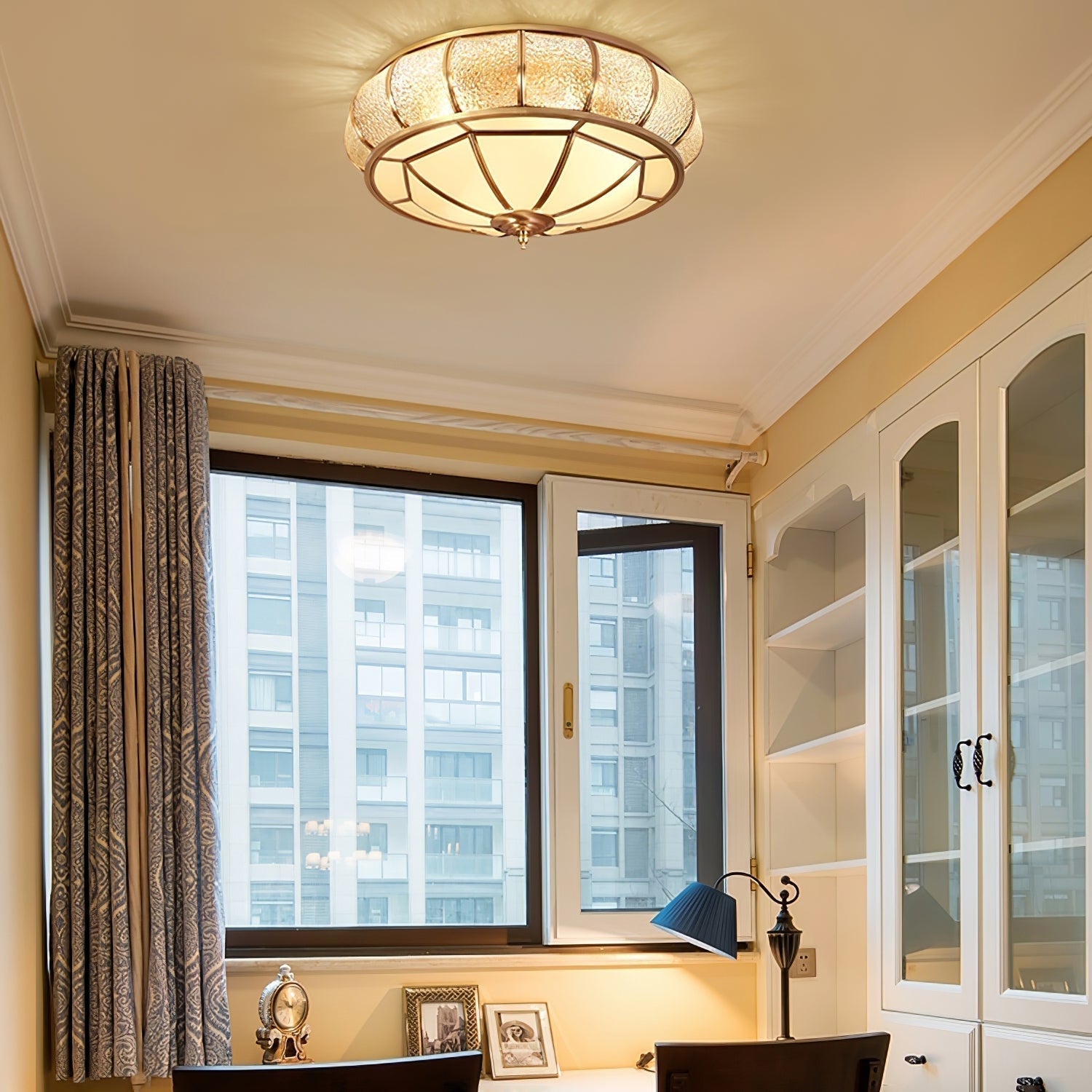 Zothaus Traditional Round Textured Glass Ceiling Light