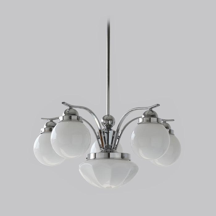Lustra Chandelier Retro Chic Globe White Glass - Neutral Decor