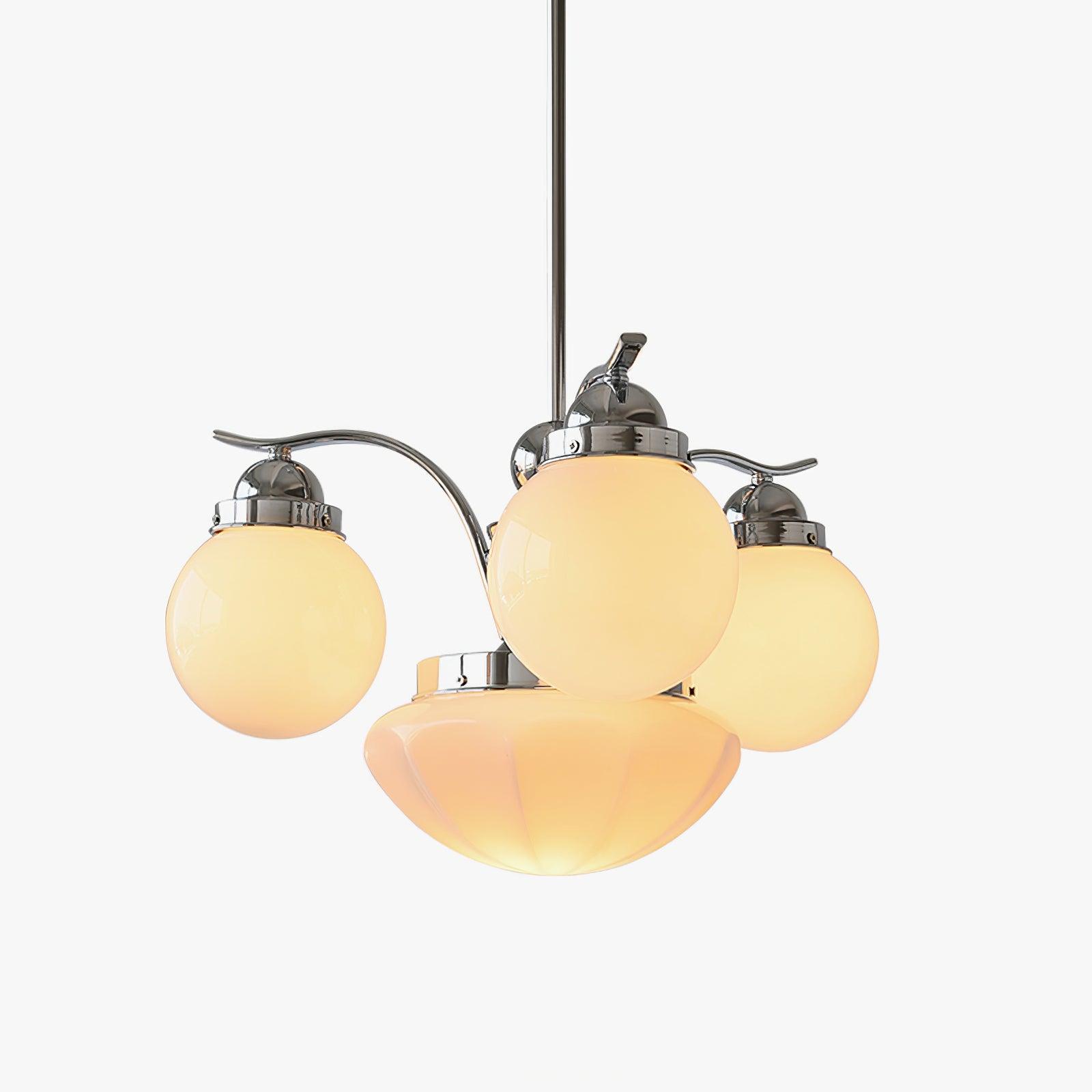 Lustra Chandelier Retro Chic Globe White Glass - Neutral Decor