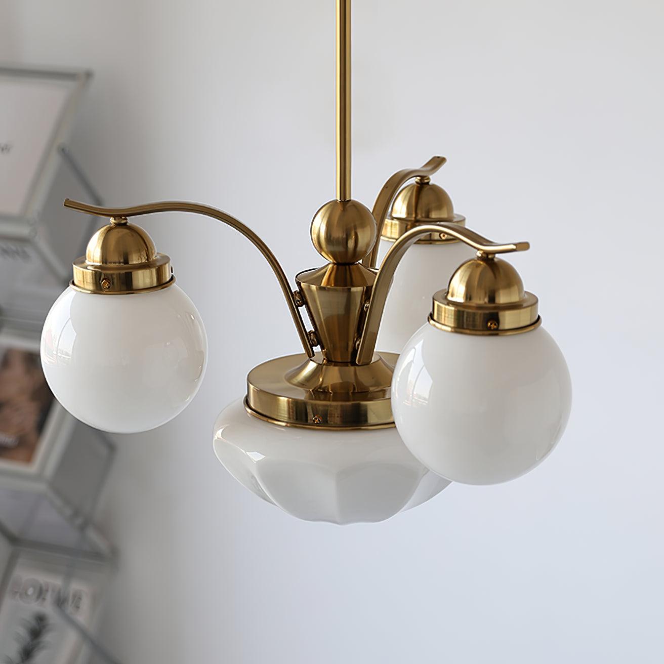 Lustra Chandelier Retro Chic Globe White Glass - Neutral Decor