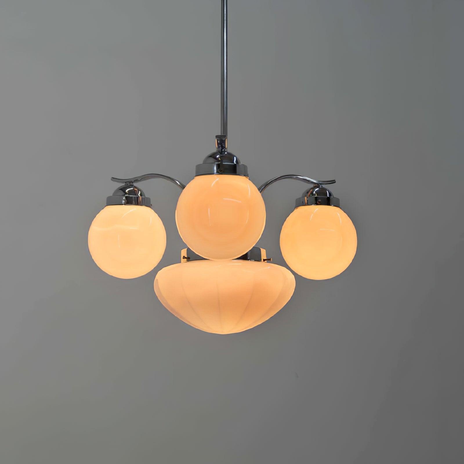 Lustra Chandelier Retro Chic Globe White Glass - Neutral Decor