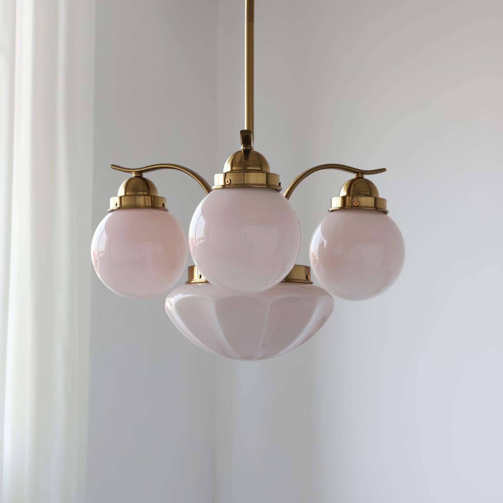 Lustra Chandelier Retro Chic Globe White Glass - Neutral Decor