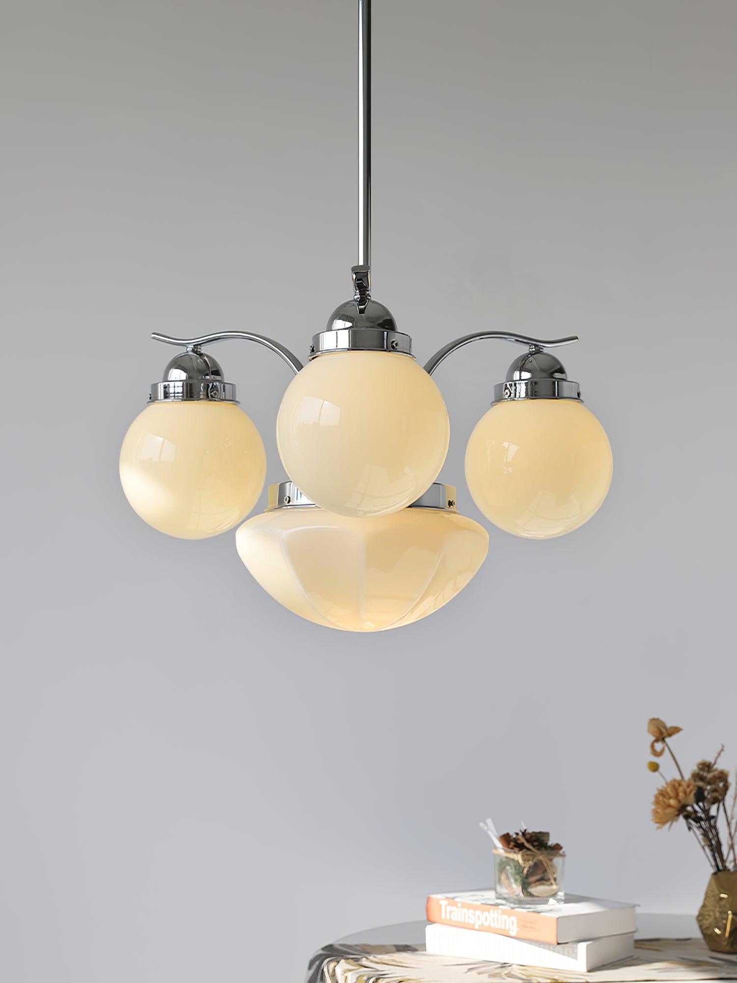 Lustra Chandelier Retro Chic Globe White Glass - Neutral Decor