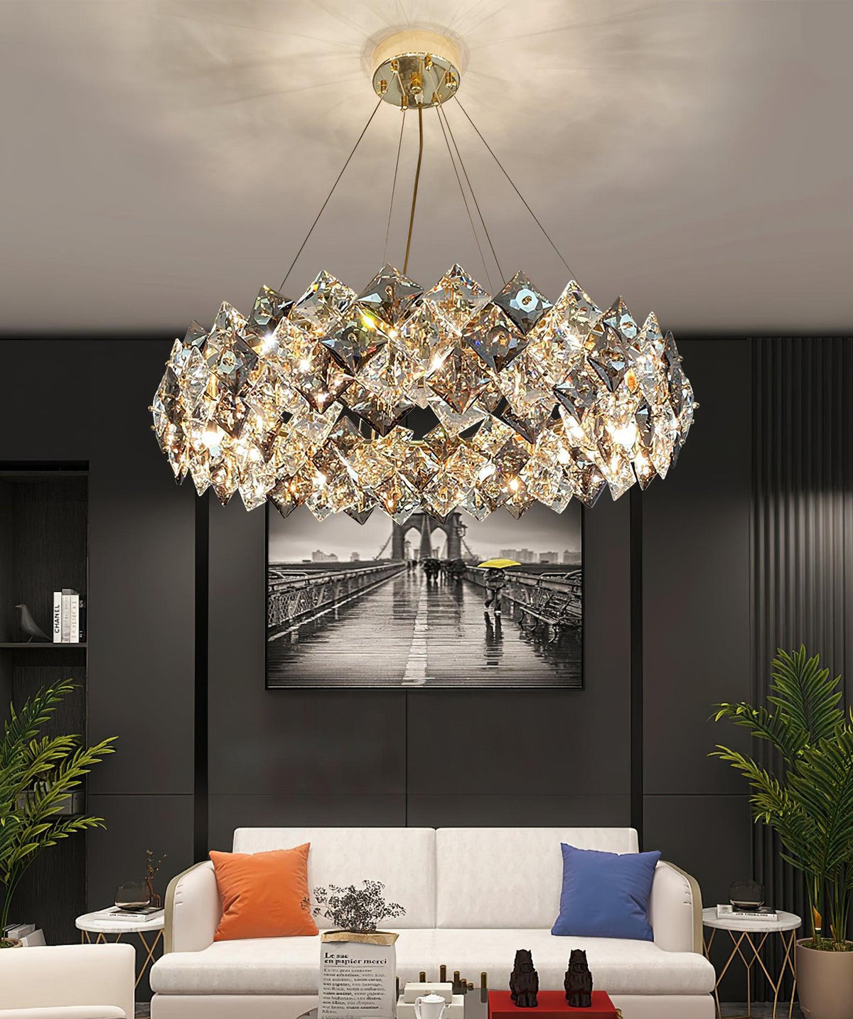 Luxenine Chandelier Scale Crystal Round with Gold LED