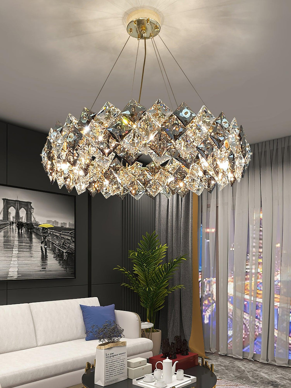 Luxenine Chandelier Scale Crystal Round with Gold LED