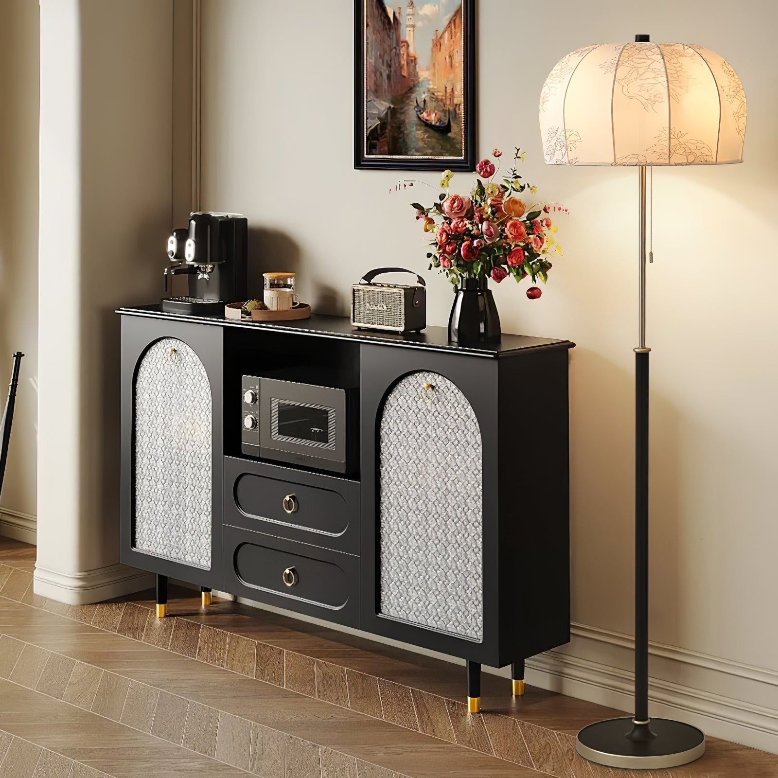 Cularo Fabric Wood Floor Lamp