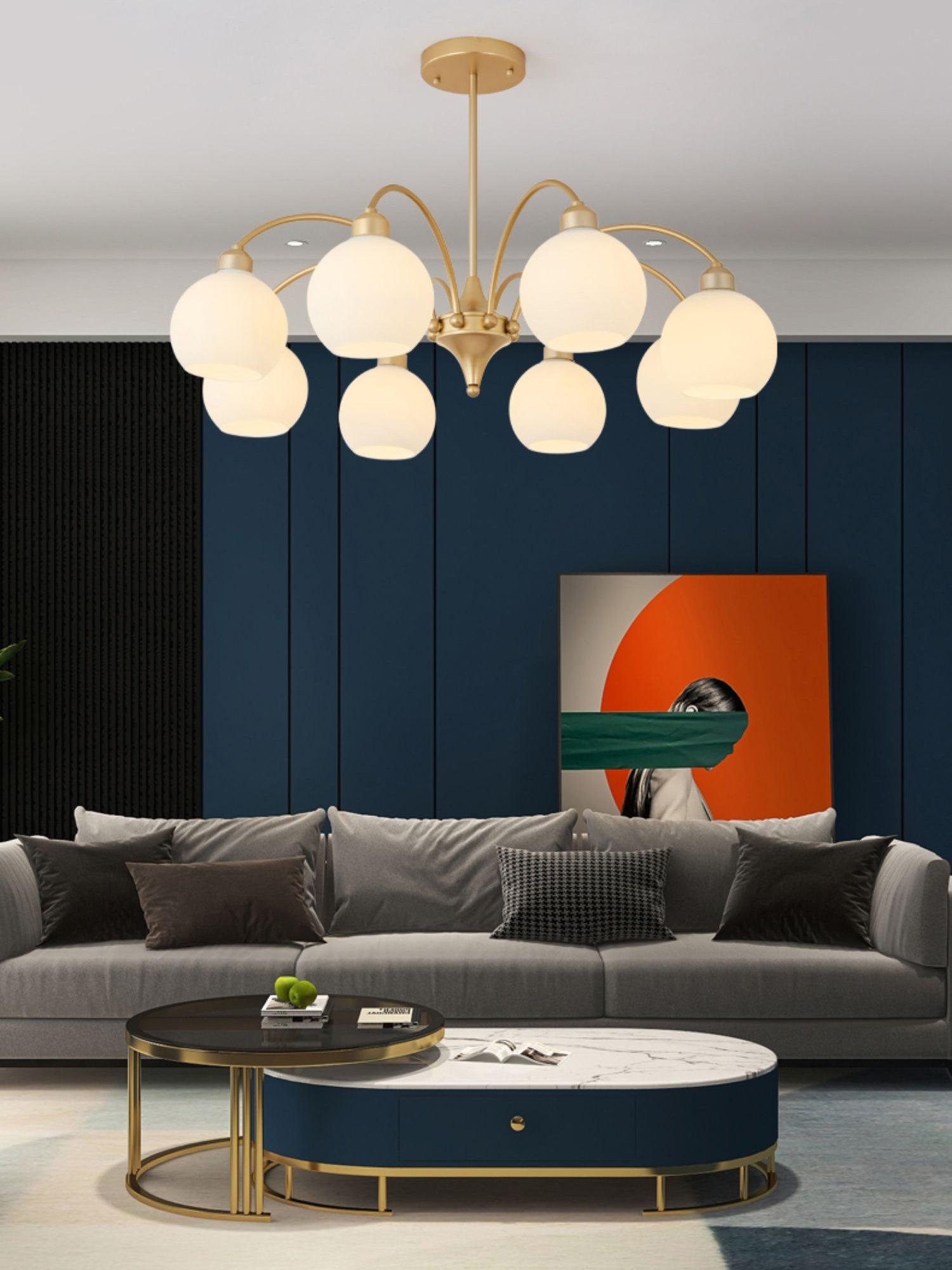 Zusk Chandelier Sculptural Glass Gold Modern 8-Light