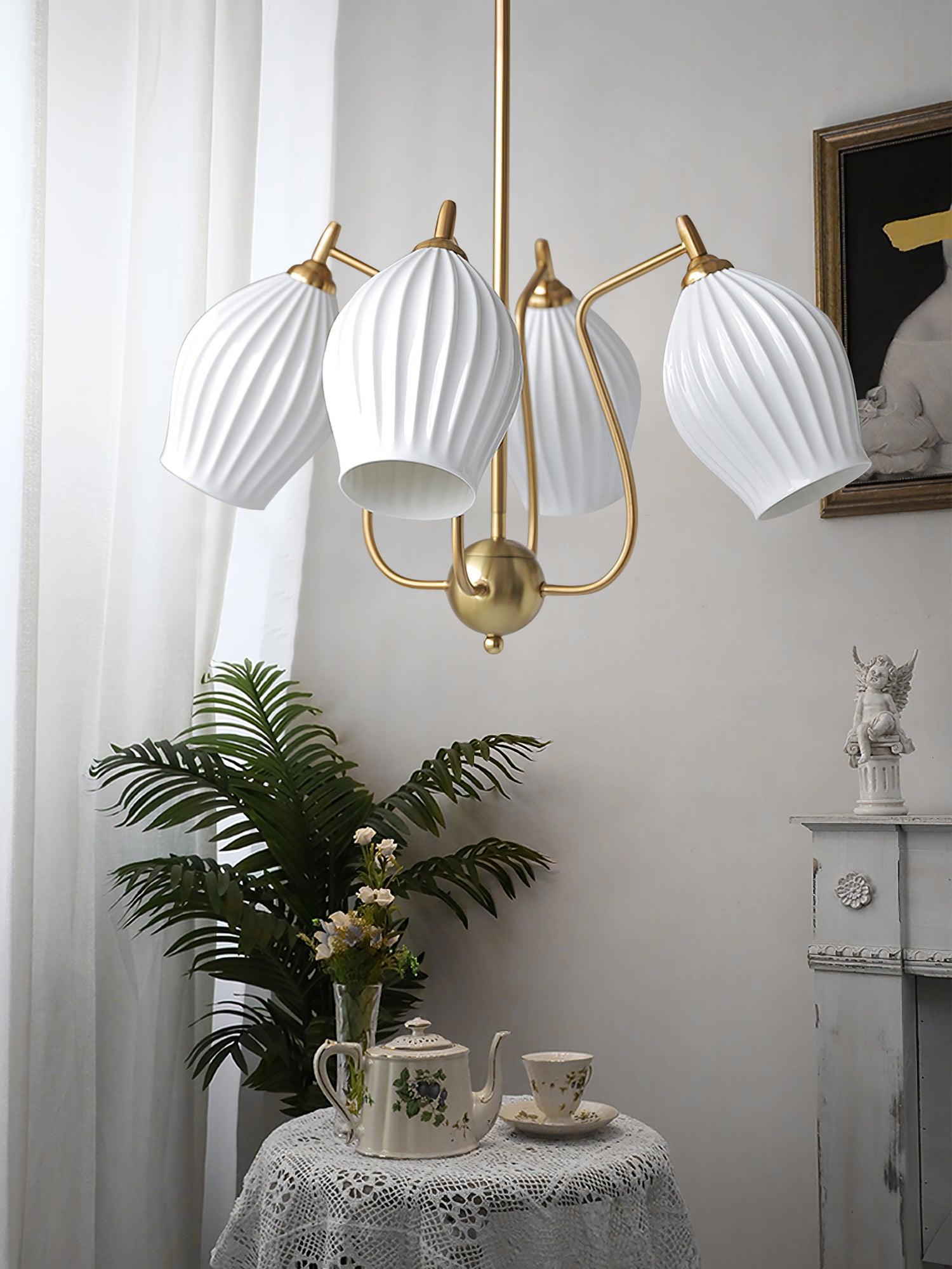 Pravin Chandelier Ceramic Ribbed Sculptural Glass Elegant