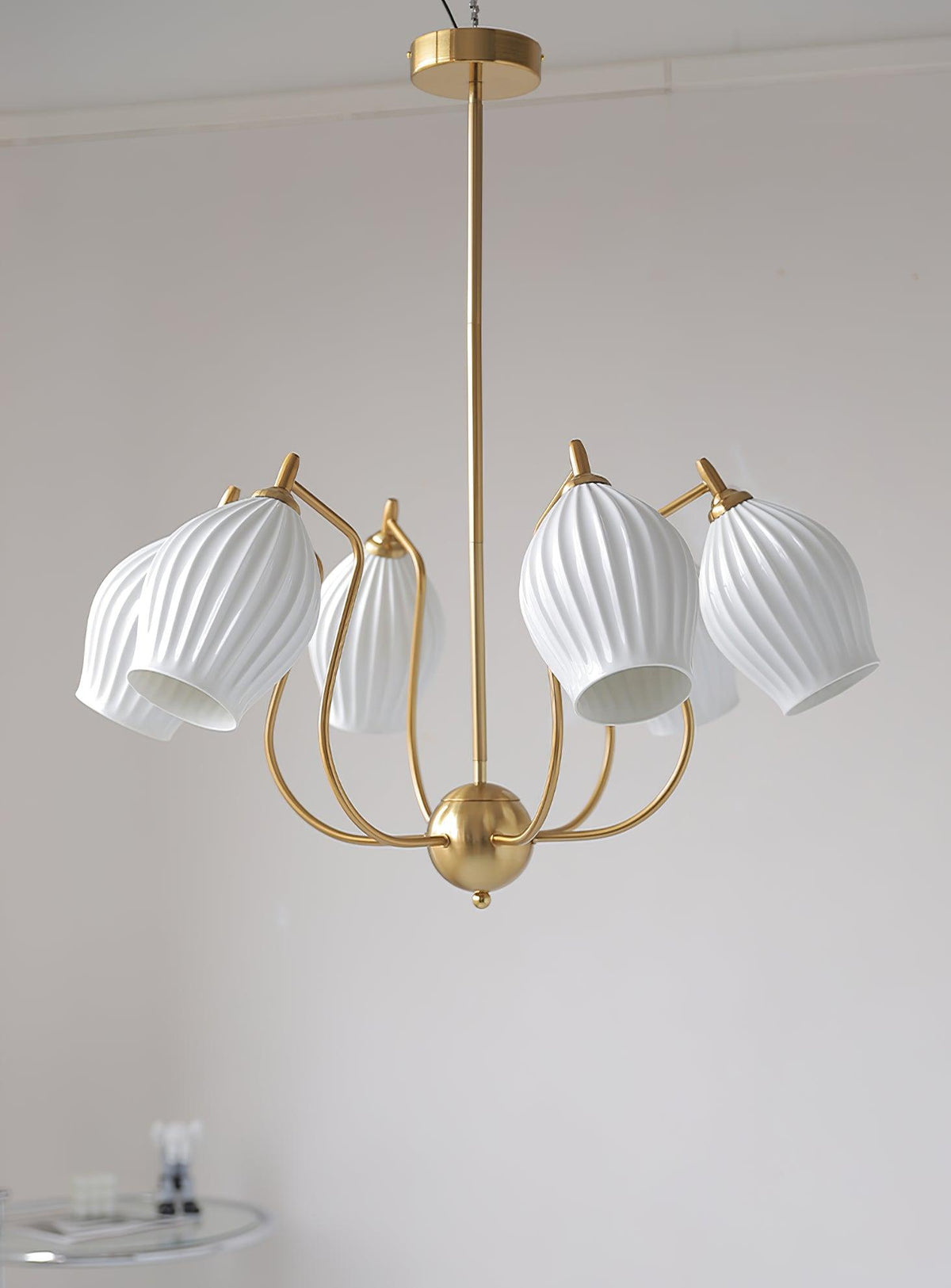 Pravin Chandelier Ceramic Ribbed Sculptural Glass Elegant