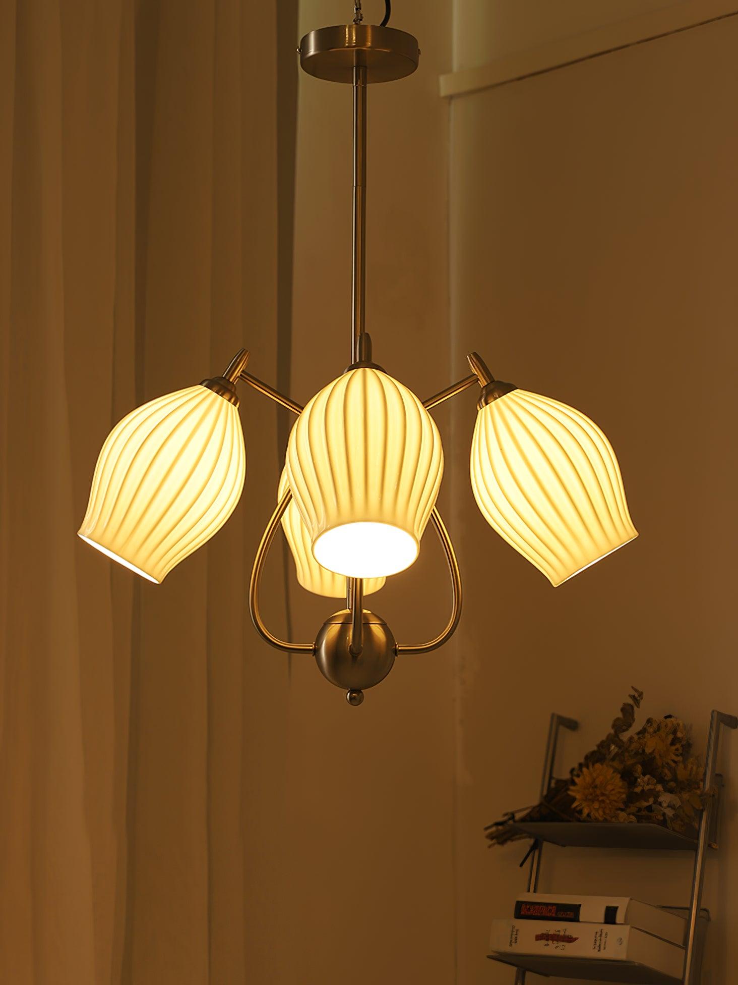 Pravin Chandelier Ceramic Ribbed Sculptural Glass Elegant
