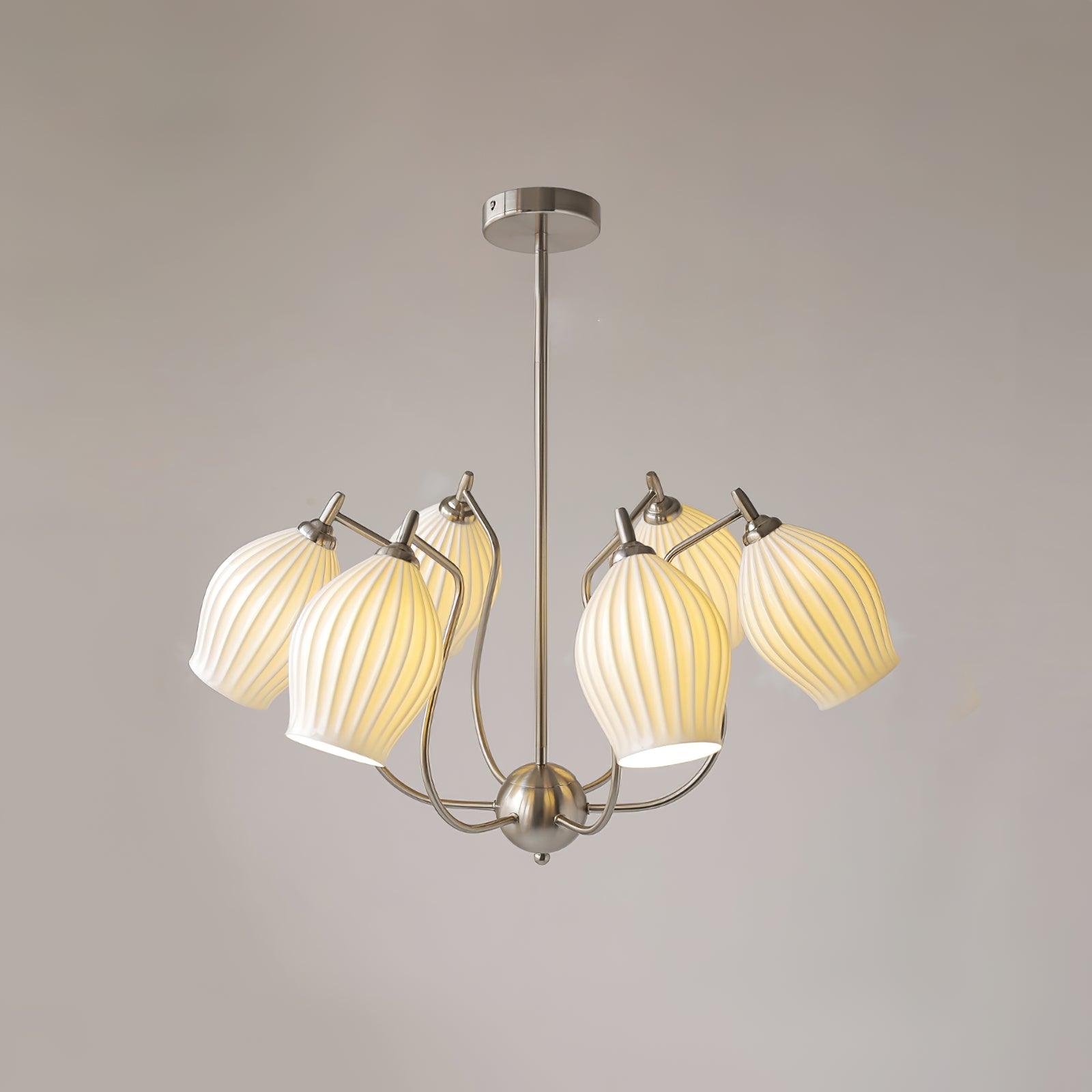 Pravin Chandelier Ceramic Ribbed Sculptural Glass Elegant