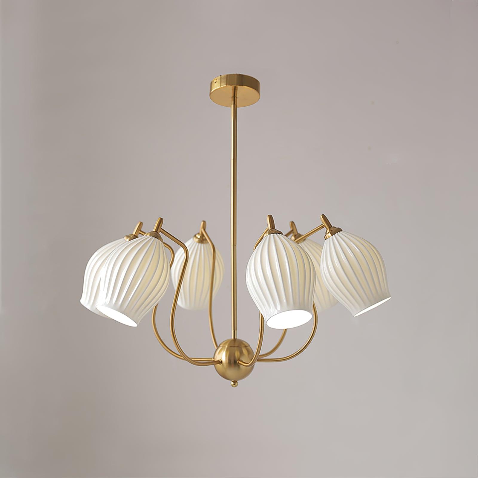 Pravin Chandelier Ceramic Ribbed Sculptural Glass Elegant