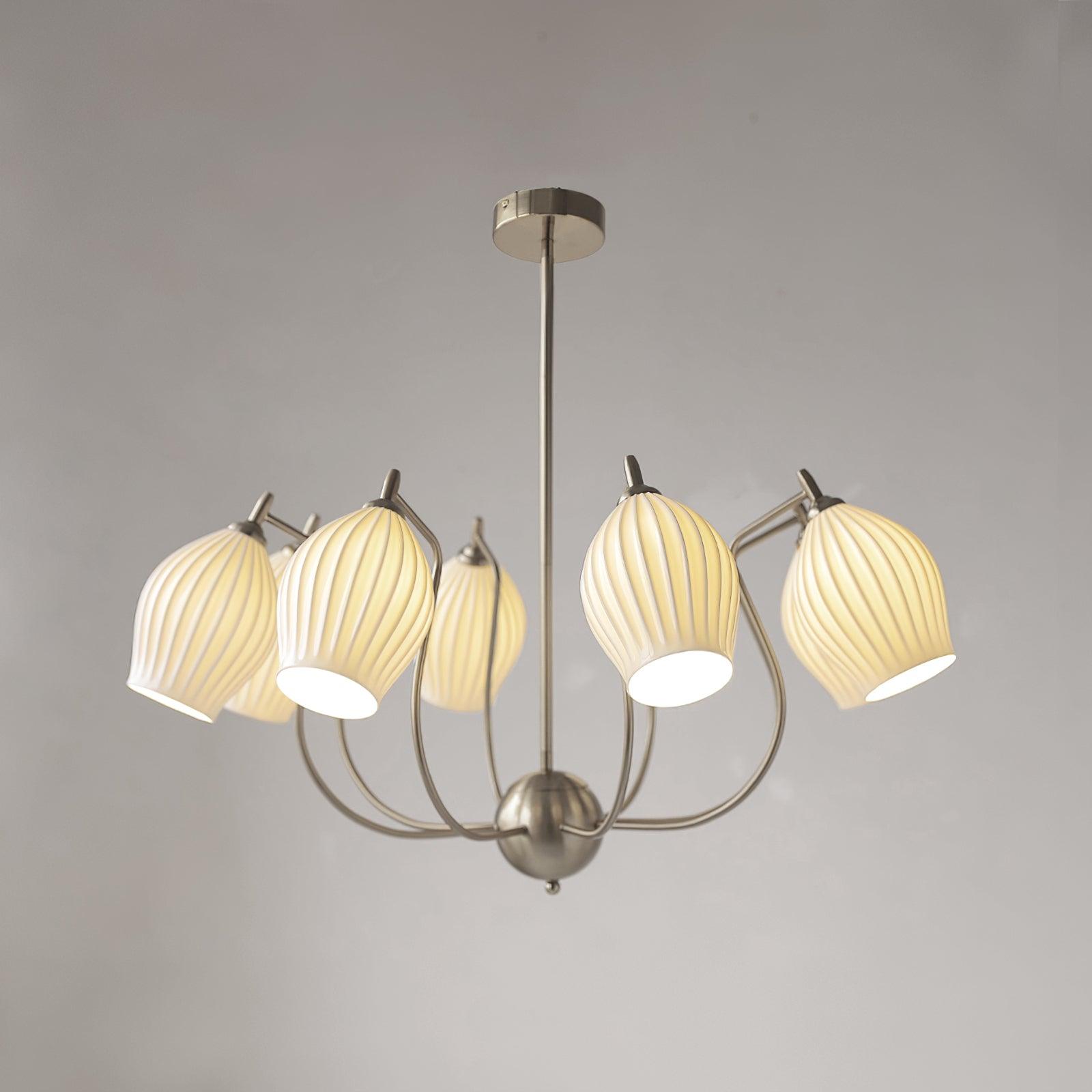 Pravin Chandelier Ceramic Ribbed Sculptural Glass Elegant