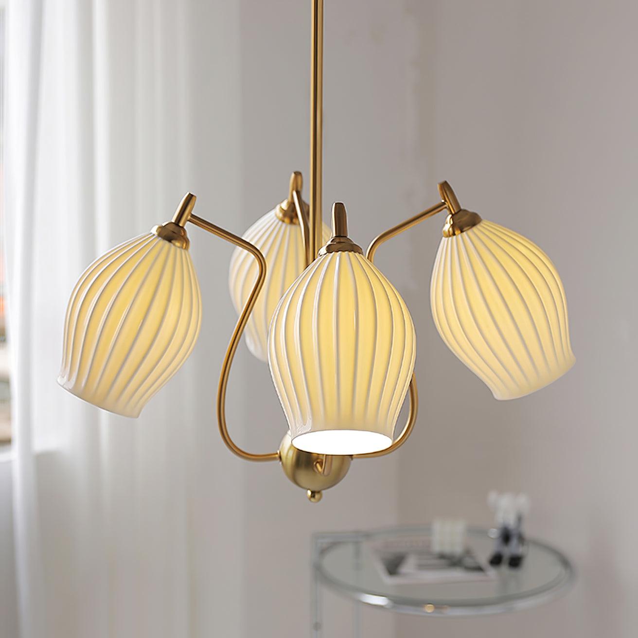 Pravin Chandelier Ceramic Ribbed Sculptural Glass Elegant