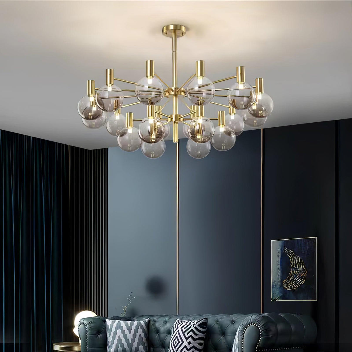 Veloiel Chandelier Globe Glass Gold Frame Modern