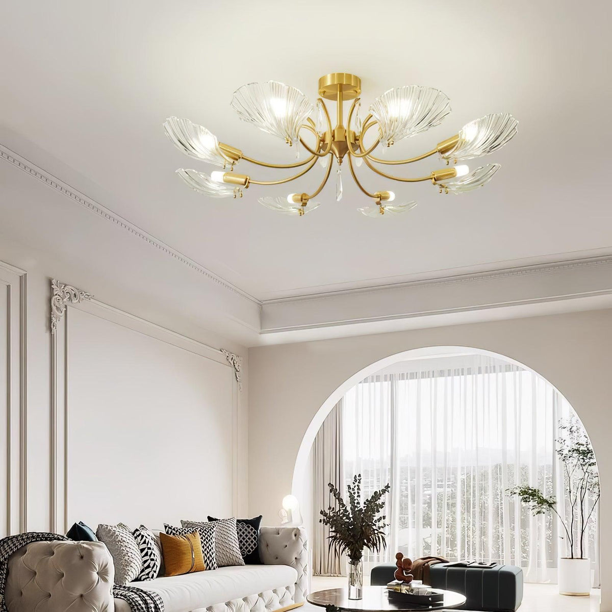 Eiriaria Petal Glass Brass Chandelier