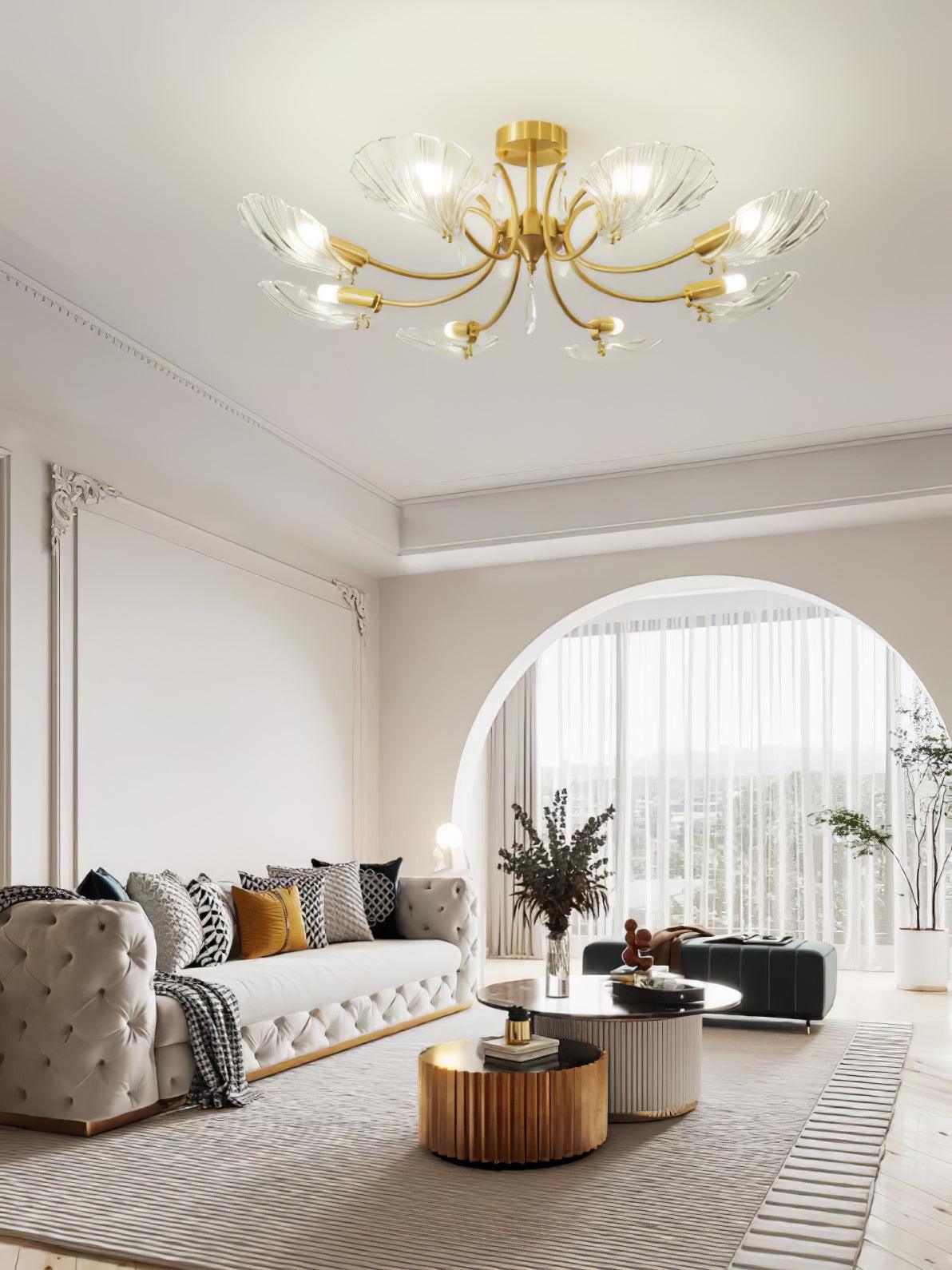 Eiriaria Petal Glass Brass Chandelier