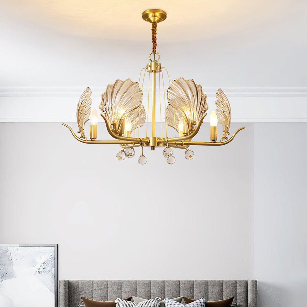 Luxereon Chandelier Shell Crystal Leaf Copper