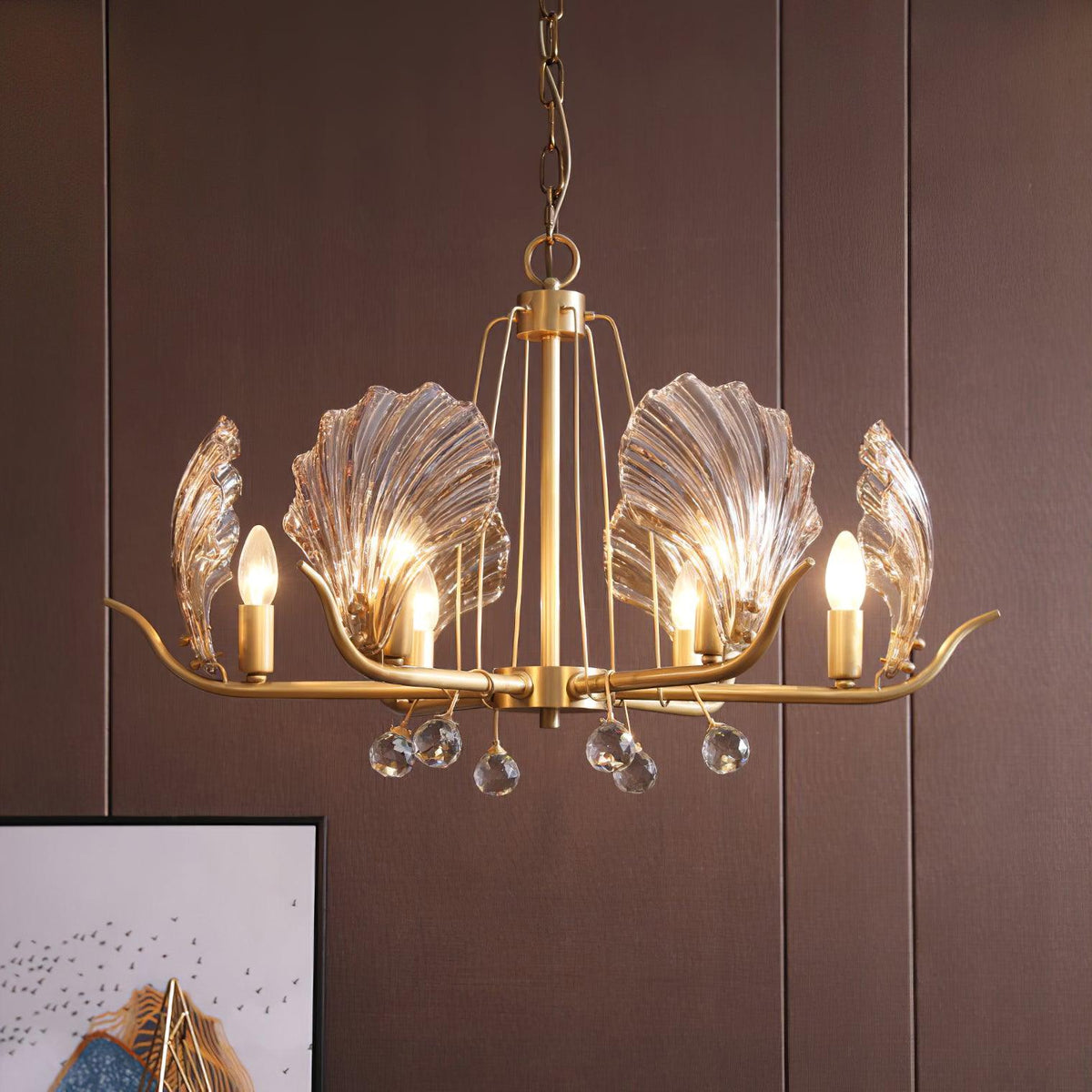 Luxereon Chandelier Shell Crystal Leaf Copper