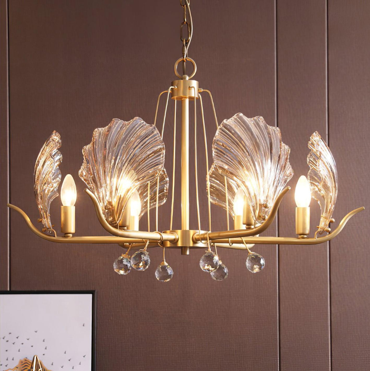 Luxereon Chandelier Shell Crystal Leaf Copper