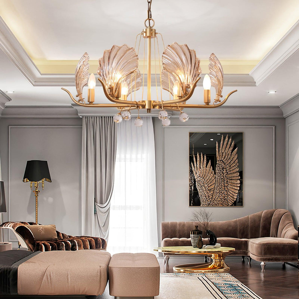 Luxereon Chandelier Shell Crystal Leaf Copper