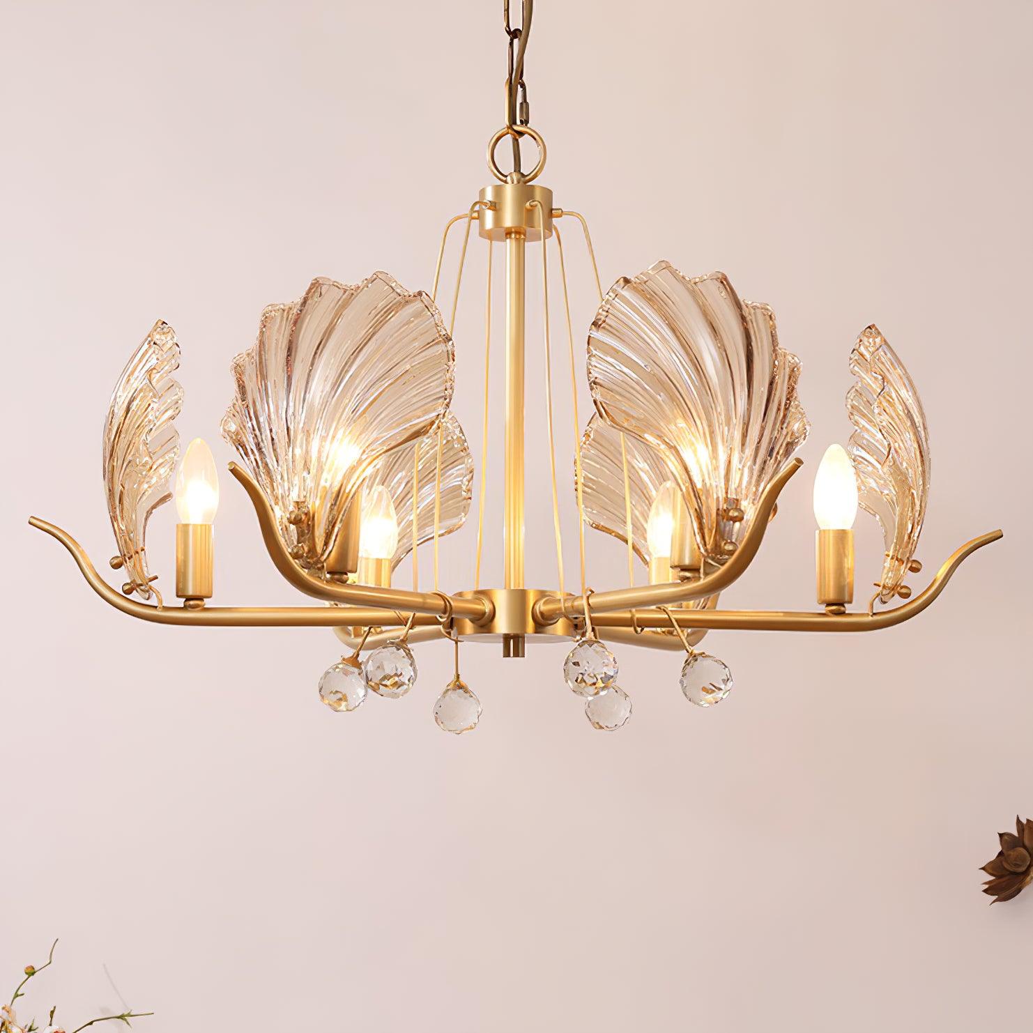Luxereon Chandelier Shell Crystal Leaf Copper